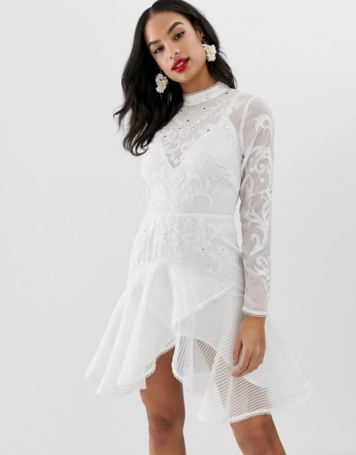 Asos Design Trumpet Hem Mini Dress With Embroidery And Embellishment-multi