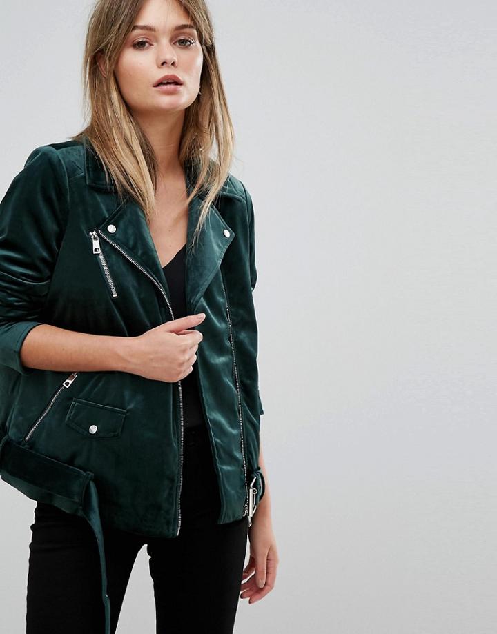 Vero Moda Velvet Biker Jacket - Green