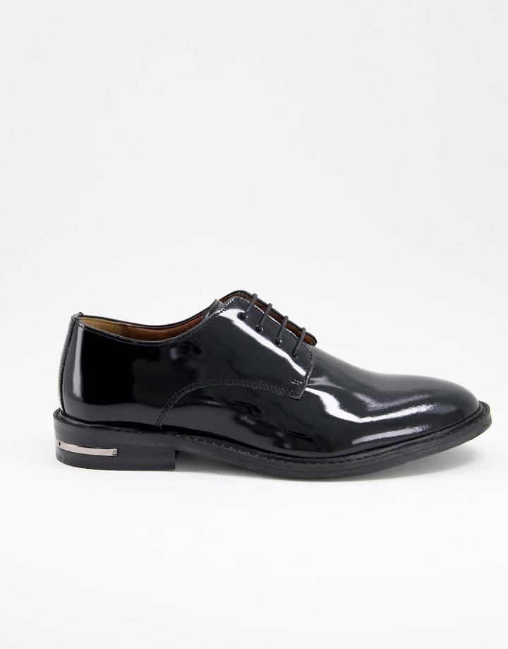Walk London Oliver Derby Shoes In Patent Black Leather