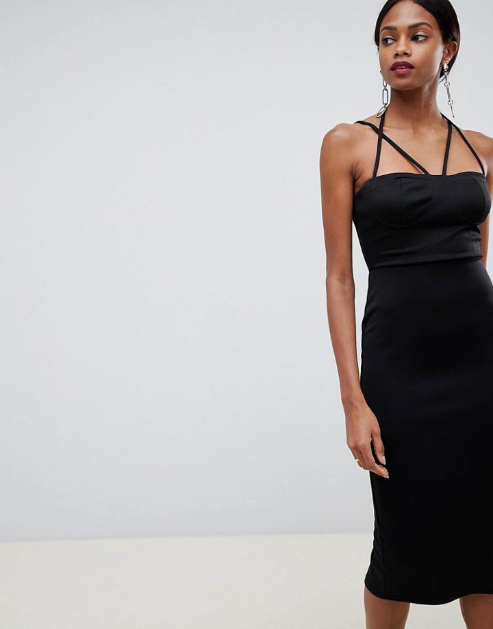 Asos Design 90s Strappy Midi Bodycon Dress - Black