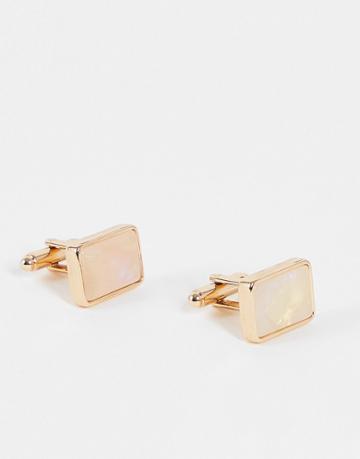 Asos Design Wedding Cufflinks With Faux Pearl In Gold Tone