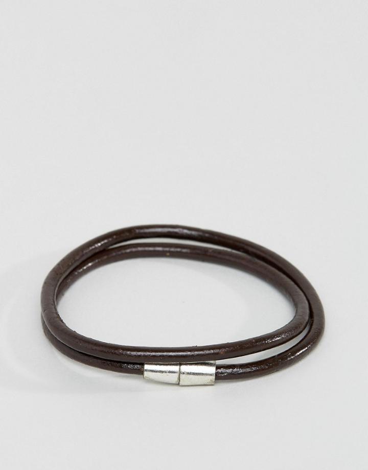 Jack & Jones Leather Wrap Bracelet In Brown - Brown
