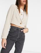 Aria Cove Cropped Tailored Jacket With Tie Sleeve Detail In Stone-neutral