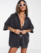 Topshop Lightweight Denim Shirt In Washed Black - Part Of A Set