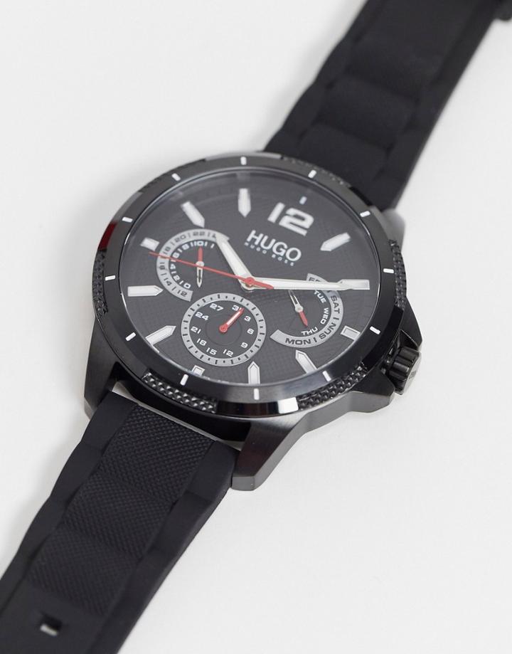 Hugo Mens Silicone Watch In Black