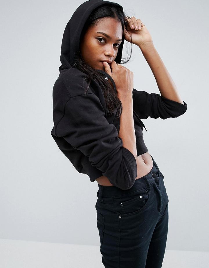 Asos Cropped Pullover Hoodie - Black