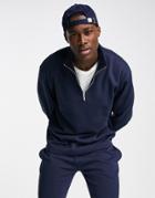 Topman Recycled Polyester Blend Half Zip Sweatshirt In Navy - Part Of A Set