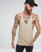 Asos Tank With Raw Edge Extreme Racer Back - Beige