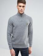 Lyle & Scott Half Zip Knit Sweater Lambswool Eagle Logo In Gray Marl -