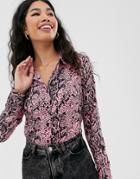 Brave Soul Tina Shirt In Bright Zebra Print-pink