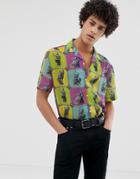 Asos Design Relaxed Fit Shirt In Sculpture Tile Print-purple