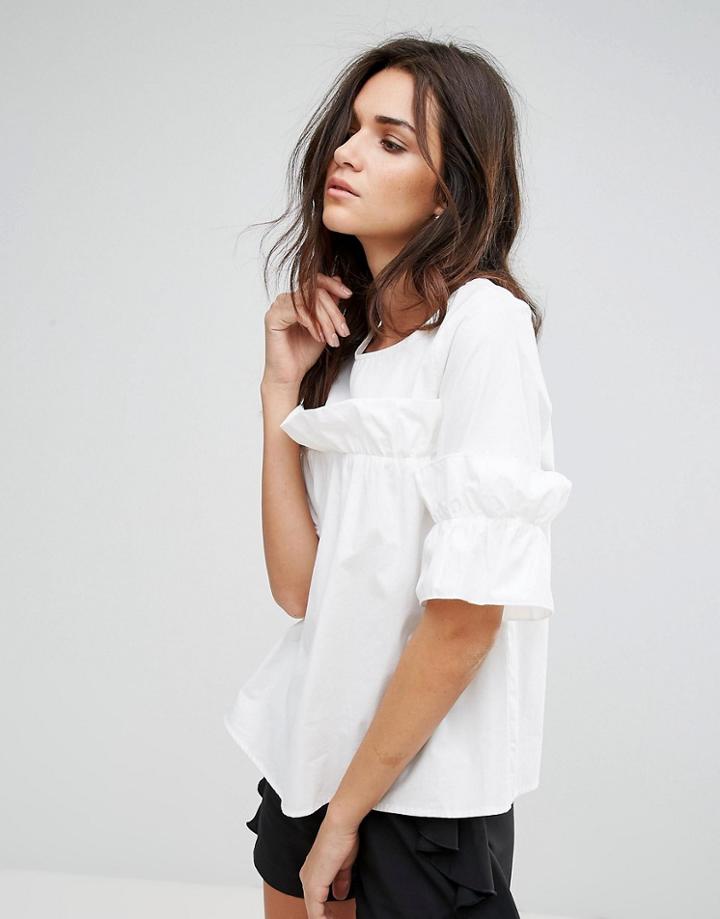 Ax Paris White Top With Ruched Detail - Cream