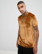 Asos T-shirt In Tan Velour - Tan