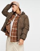 Threadbare Puffer Jacket With Sherpa Lined Collar And Detachable Hood In Brown