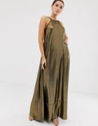 Asos Design Backless Metallic Maxi Dress With Pephem Detail-gold