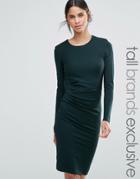 Y.a.s Tall Side Ruched Long Sleeve Pencil Dress - Green
