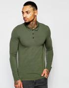 Asos Extreme Muscle Long Sleeve Polo In Green - Green