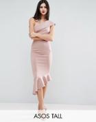 Asos Tall Scuba One Shoulder Peplum Midi Dress - Pink