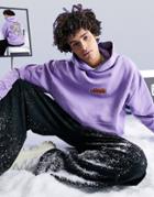 Asos Design Oversized Hoodie In Purple With Cartoon Bunny Print