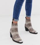 Truffle Collection Wide Fit Western Toe Cap Heeled Boots In Snake