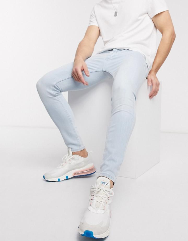 Topman Organic Cotton Blend Spray On Jeans In Bleach Blue-blues