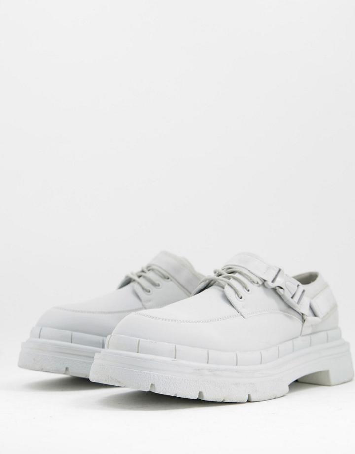 Asos Design Chunky Lace Up Derby Shoe With Strap Detail-gray