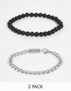 Icon Brand Stainless Steel Volcanic Bead Bracelet In Silver And Black