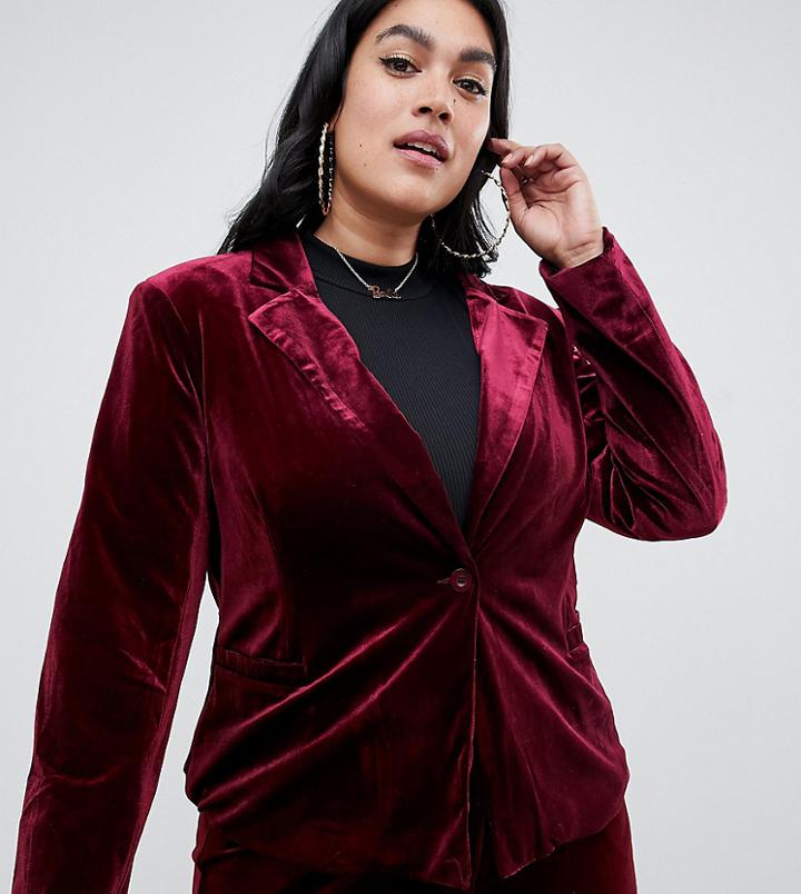 Unique21 Hero Plus Velvet Blazer Two-piece - Red
