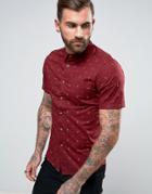 Asos Skinny Anchor Print Shirt In Red - Navy
