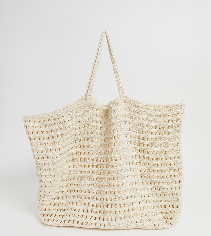 Mango Crochet Shopper In Beige - Beige