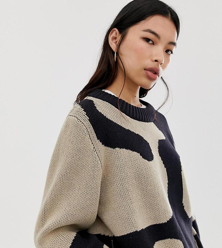Weekday Mae Jacquard Sweater In Black And Brown - Beige