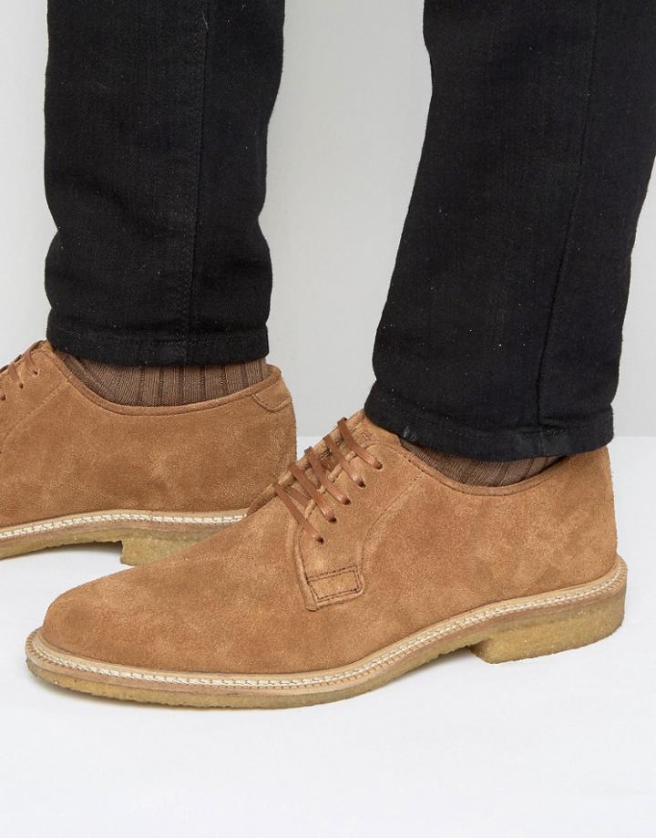 Walk London Darcy Derby Suede Shoe With Crepe Sole - Tan