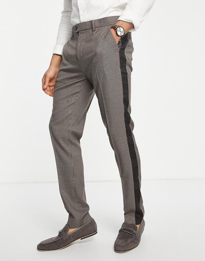 Gianni Feraud Skinny Fit Contrast Check Suit Pants-brown