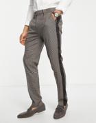 Gianni Feraud Skinny Fit Contrast Check Suit Pants-brown