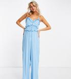 Reclaimed Vintage Inspired Cami Jumpsuit With Button Front In Blue-multi
