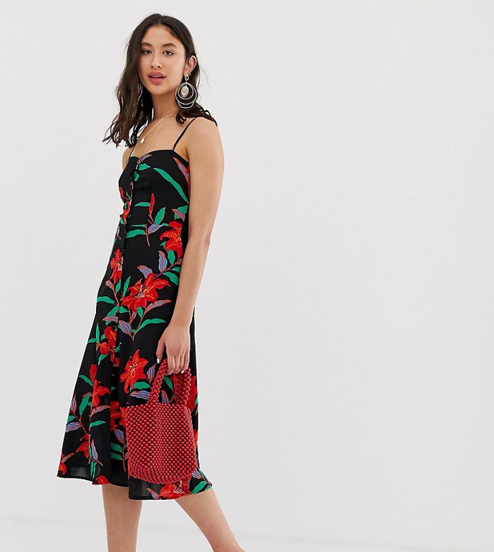 Parisian Tall Cami Strap Midi Dress In Tropical Floral-black
