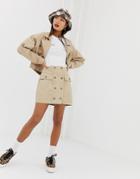 Signature 8 Button Down A-line Skirt - Beige