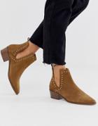 Stradivarius Suede Stud Detail Boot In Tan - Tan