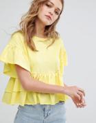 Pull & Bear Ruffle Sleeve Top - Yellow