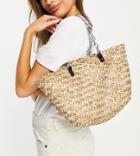 Glamorous Exclusive Handheld Tote Bag In Straw With Chain Handles-neutral