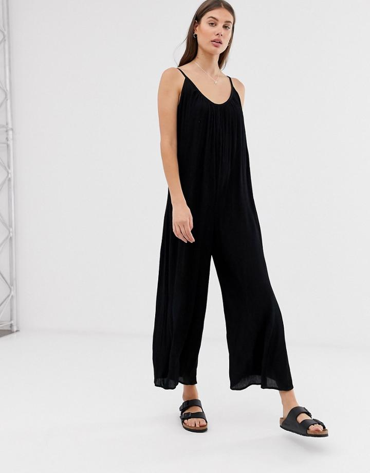 Asos Design Minimal Cami Jumpsuit In Crinkle-black