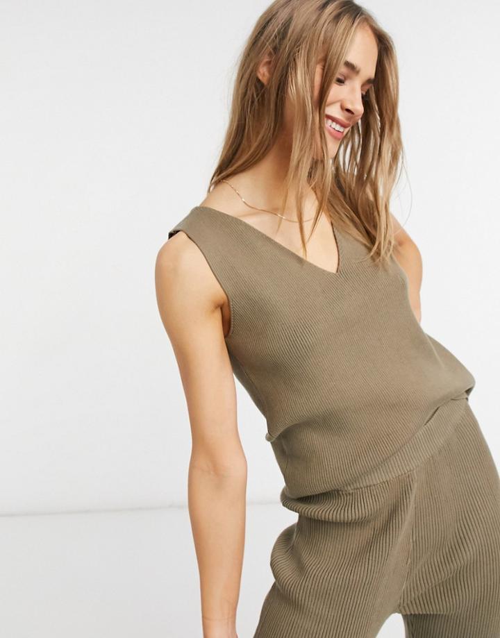 Vila Knitted Tank In Taupe - Part Of A Set-grey