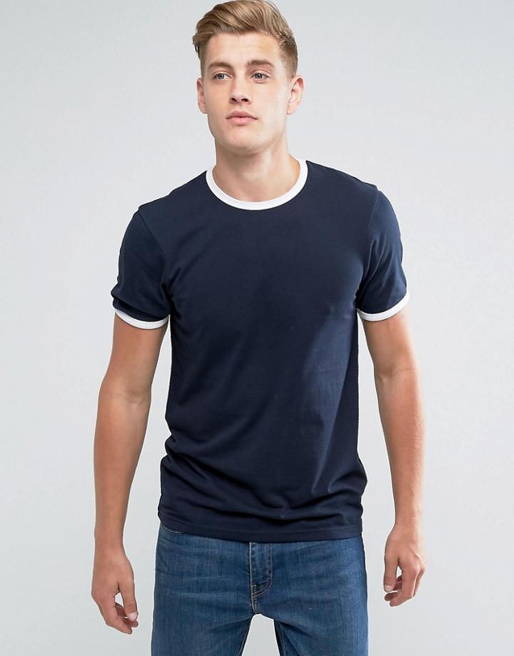 D-struct Slim Fit Ringer T-shirt - Navy