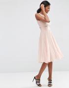 Asos Sheer And Solid Pleated Midi Dress - Pink