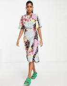 Influence Flutter Sleeve Midi Tea Dress In Mixed Floral-multi