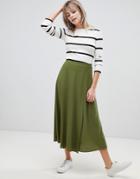 Asos Design Midi Wrap Skirt In Rib-green