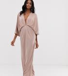 Asos Design Backless Kimono Plunge Maxi Dress - Brown