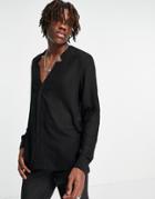 Asos Design Regular Notch Neck Shirt In Black Sheer