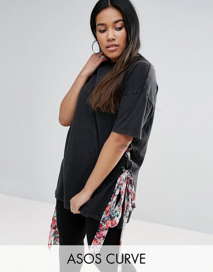 Asos Curve T-shirt With Floral Tie Sides - Black