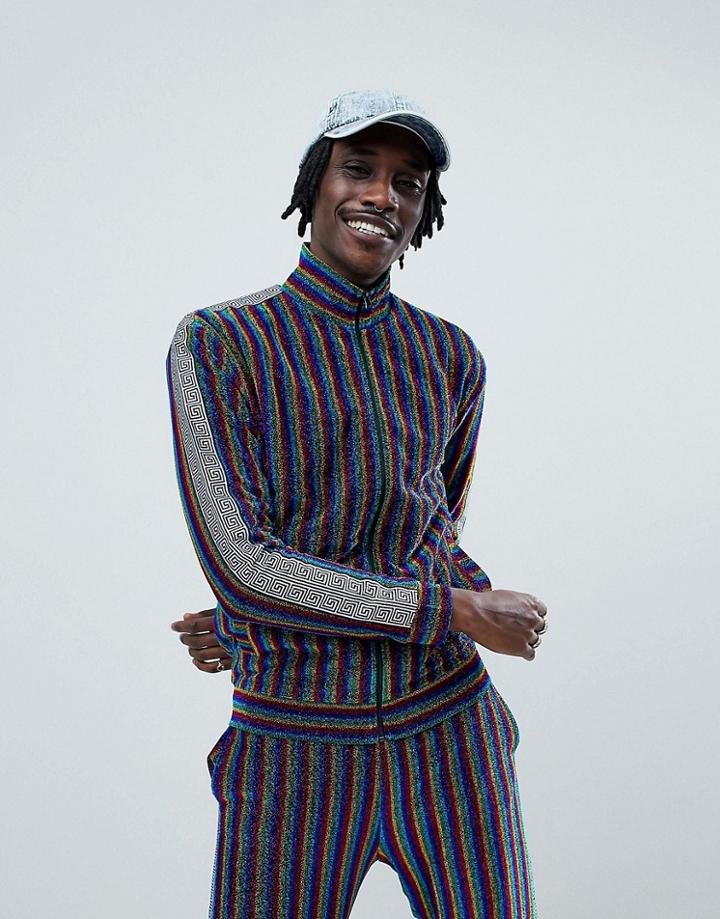 Jaded London Track Top In Rainbow Stripe With Side Stripe-multi